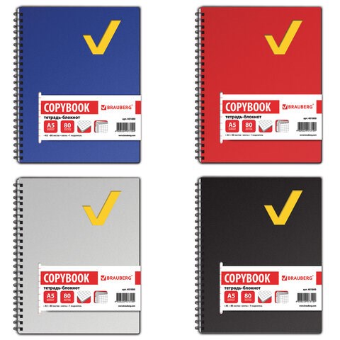 Тетрадь-блокнот 80 л., А5, 160х207 мм, BRAUBERG, клетка, гребень, обложка пластиковая, 1 разделитель, "Tag", 401800 401800