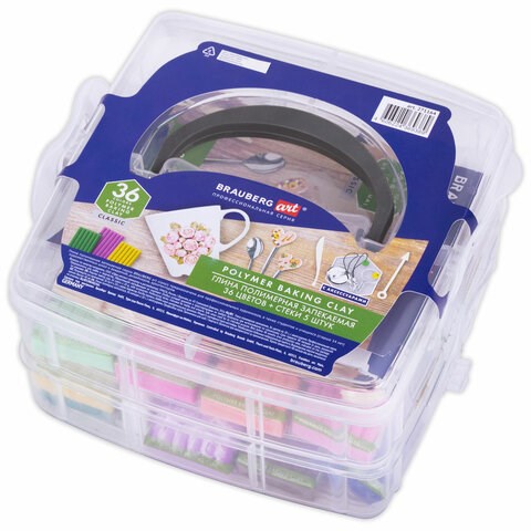 Глина полимерная запекаемая, НАБОР 36 цветов по 20 г, с аксессуарами в кейсе, BRAUBERG ART, 271164 271164