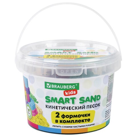 Песок для лепки кинетический BRAUBERG KIDS, желтый, 500 г, 2 формочки, ведерко, 665091 665091