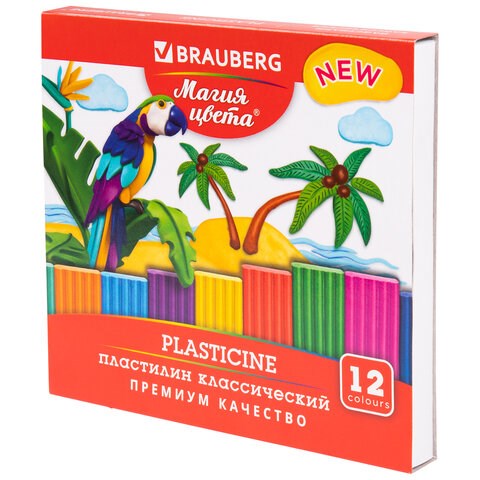 Пластилин классический BRAUBERG "МАГИЯ ЦВЕТА NEW", 12 цветов, 240 г, стек, ВЫСШЕЕ КАЧЕСТВО, 106426 106426