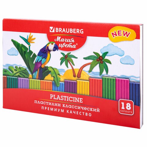 Пластилин классический BRAUBERG "МАГИЯ ЦВЕТА NEW", 18 цветов, 360 грамм, стек, ВЫСШЕЕ КАЧЕСТВО, 106427 106427