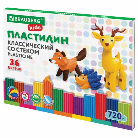 Пластилин классический BRAUBERG KIDS, 36 цветов, 720 г, стек, ВЫСШЕЕ КАЧЕСТВО, 106438 106438