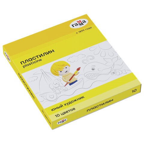 Пластилин классический ГАММА "Юный художник NEW", 10 цветов, 140 г, со стеком, картонная упаковка, 280044 105871