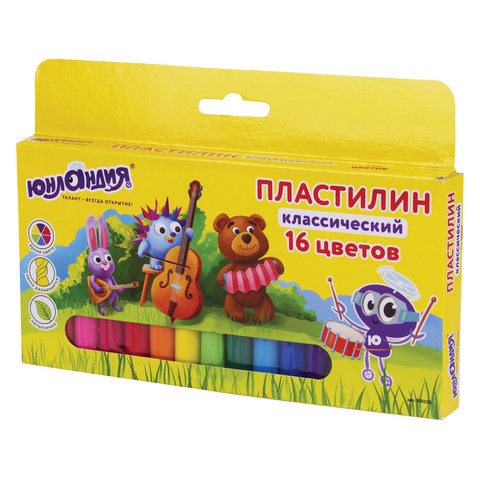 Пластилин классический ЮНЛАНДИЯ "ЮНЛАНДИК-МУЗЫКАНТ", 16 цветов, 320 г, ВЫСШЕЕ КАЧЕСТВО, 105030 105030