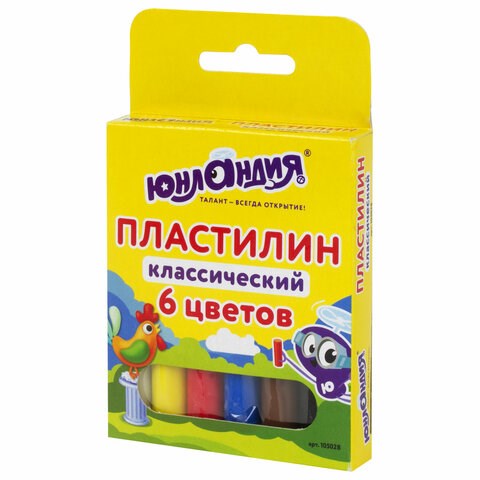 Пластилин классический ЮНЛАНДИЯ "ЮНЛАНДИК-СКУЛЬПТОР", 6 цветов, 120 г, ВЫСШЕЕ КАЧЕСТВО, 105028 105028