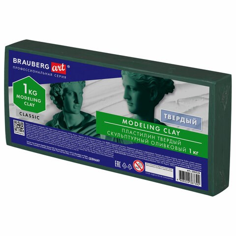 Пластилин скульптурный BRAUBERG ART CLASSIC, оливковый, 1 кг, твердый, 106526 106526