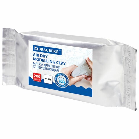 Паста (масса) для лепки BRAUBERG, самозатвердевающая, 200 г, натуральный белый, ВЫСШЕЕ КАЧЕСТВО, 224441 224441