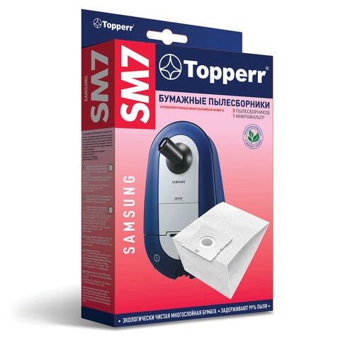 Мешок для пылесоса (пылесборник) бумажный TOPPERR SM7, SAMSUNG, КОМПЛЕКТ 5 шт., 1031 456433