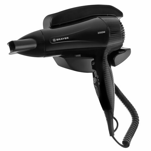 Фен для волос настенный BRAYER BR3021BK, 2000 Вт, пластик, 2 скорости, 2 температурных режима, черный 608945