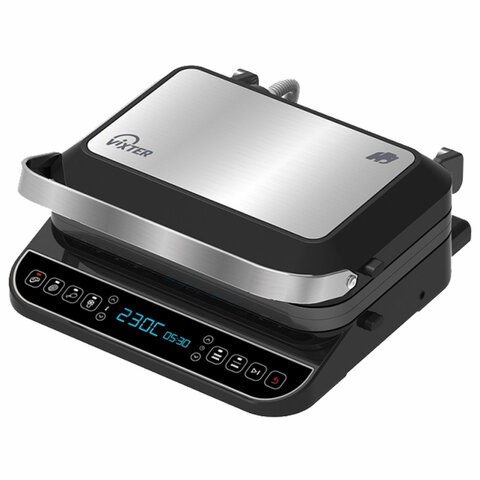 Электрогриль VIXTER ECG-1212, 2000 Вт, съемные панели, регулировка температуры, серебро/черный 456705