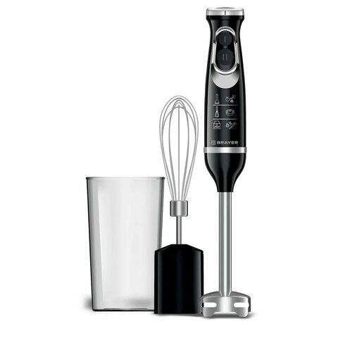 Блендер погружной BRAYER BR1241, 800 Вт, 2 скорости, 2 насадки, стакан, черный 456085