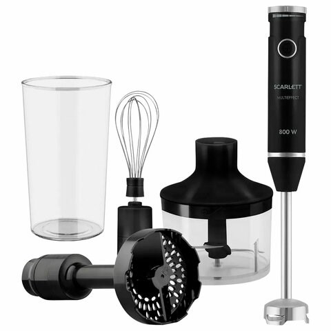 Блендер погружной SCARLETT SC-HB42M49, 800Вт, 14 скоростей, 4 насадки, стакан, черный 457190