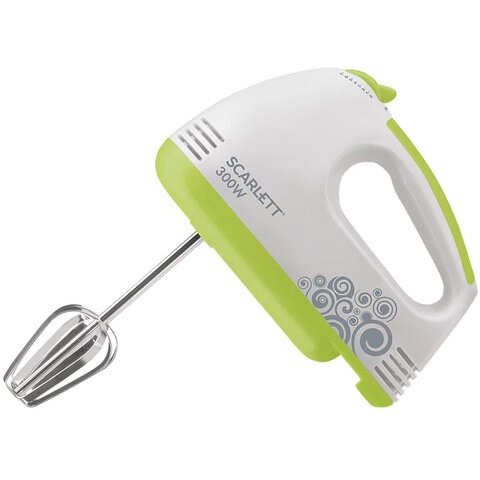 Миксер SCARLETT SC-HM40S05, 300Вт, 7 скоростей, 2 венчика, 2 крюка для теста, белый 457201