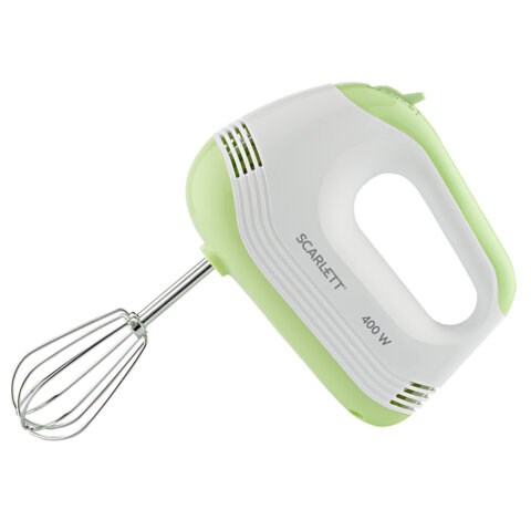 Миксер SCARLETT SC-HM40S15, 400 Вт, 5 скоростей, 2 венчика, 2 крюка для теста, белый/зеленый 455876