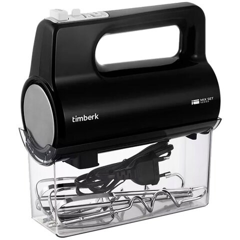 Миксер TIMBERK T-HM40S50, 700 Вт, 5 скоростей, 2 венчика, 2 крюка для теста, контейнер, черный 457228