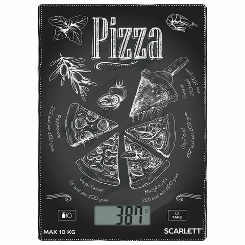 Весы кухонные SCARLETT SC-KS57P66, электронный дисплей, max вес 10 кг, тарокомпенсация, стекло 455862