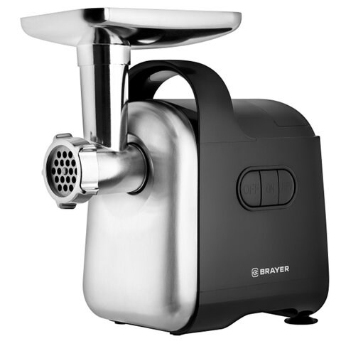 Мясорубка BRAYER BR1602, 2000 Вт, производительность 2 кг/мин, металлический шнек, реверс, пластик, черная/серебро 456094