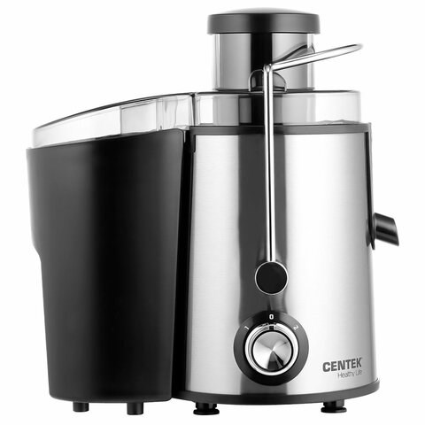 Соковыжималка CENTEK CT-1209, 600 Вт, стакан 0,5 л, емкость для жмыха 1,5 л, металл, сталь/черный 457604