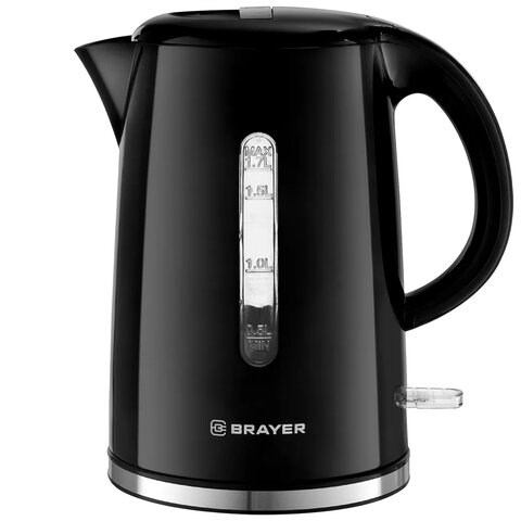 Чайник BRAYER BR1032, 1,7 л, 2200 Вт, закрытый нагревательный элемент, автоотключение, пластик, черный, 1032BR 456045