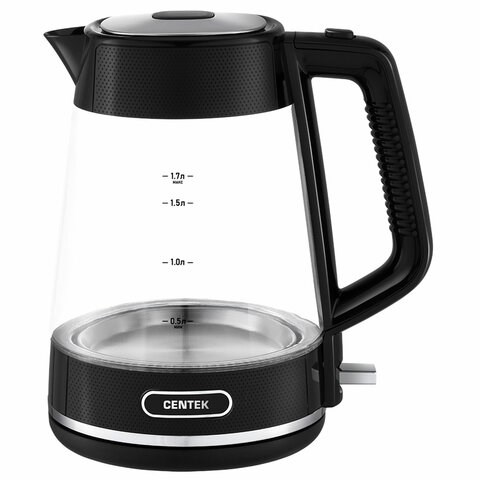 Чайник CENTEK CT-1014, 1,7 л, 2200 Вт, закрытый нагревательный элемент, стекло, черный, CT-1014 Black 457623