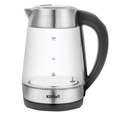 Чайник KITFORT КТ-6107, 1,7 л, 2200 Вт, закрытый нагревательный элемент, ТЕРМОРЕГУЛЯТОР, стекло, черный 455991