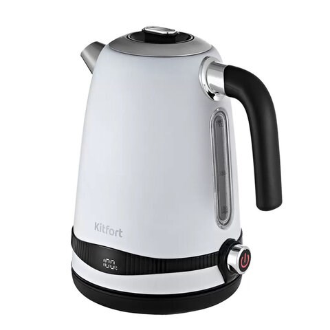 Чайник KITFORT КТ-6121-2, 1,7 л, 2200 Вт, закрытый нагревательный элемент, LED-дисплей, ТЕРМОРЕГУЛЯТОР, сталь, белый 456002