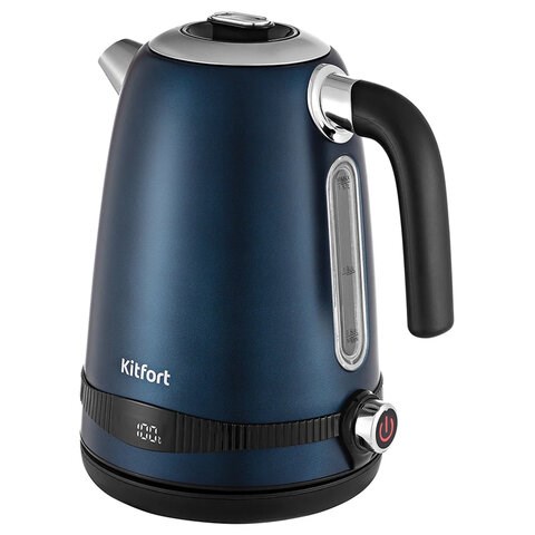 Чайник KITFORT КТ-6121-3, 1,7 л, 2200 Вт, закрытый нагревательный элемент, LED-дисплей, ТЕРМОРЕГУЛЯТОР, сталь, синий 456003
