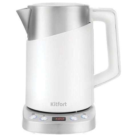 Чайник KITFORT КТ-660-1, 1,7 л, 2200 Вт, закрытый нагревательный элемент, ТЕРМОРЕГУЛЯТОР, двойные стенки, белый 456018