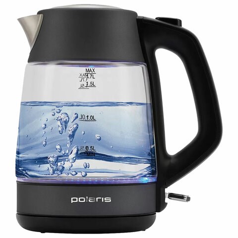 Чайник POLARIS PWK 1760CGL, 1,7 л, 1850-2150 Вт, закрытый нагревательный элемент, стекло, графитовый, 37418 456759