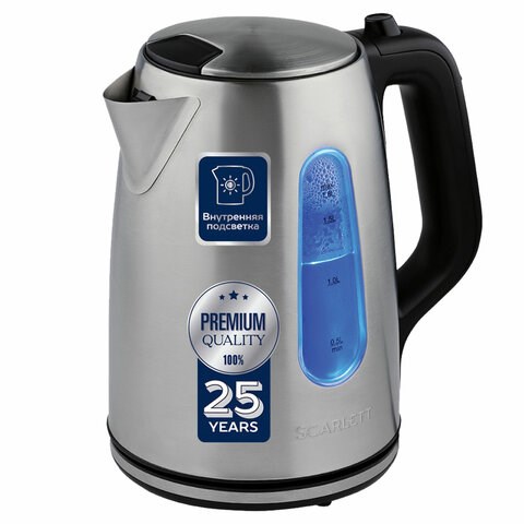 Чайник SCARLETT SC-EK21S101, 1,8 л, 2200 Вт, закрытый нагревательный элемент, сталь 455906