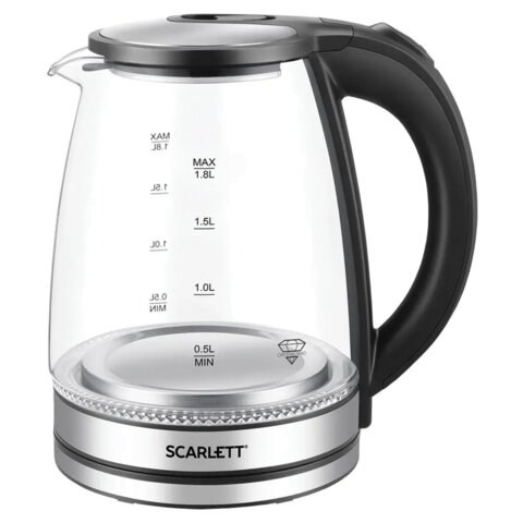 Чайник SCARLETT SC-EK27G103, 1,8 л, 1800 Вт, закрытый нагревательный элемент, стекло, черный 458304