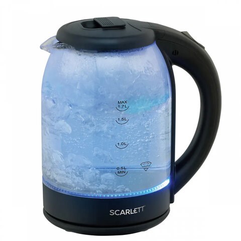 Чайник SCARLETT SC-EK27G90, 1,7 л, 1800 Вт, закрытый нагревательный элемент, стекло, черный 457212