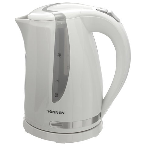 Чайник SONNEN KT-1743, 1,7 л, 2200 Вт, закрытый нагревательный элемент, пластик, белый, 453414 453414
