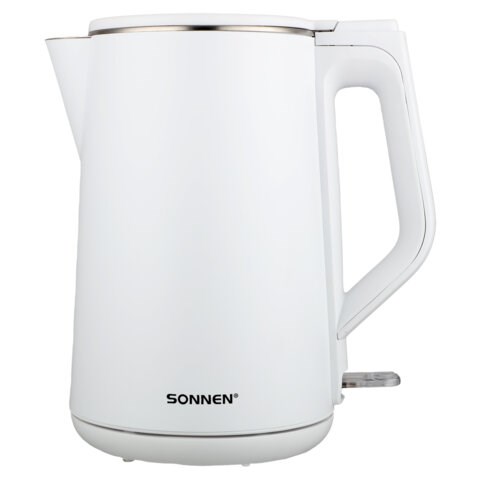 Чайник электрический с двойными стенками SONNEN KT-4103, 1,5 л, 2200 Вт, белый, 456376 456376