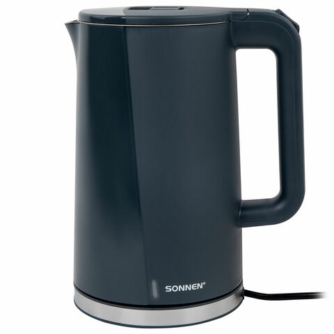 Чайник электрический с двойными стенками SONNEN KT-8718B, 1,7 л, 2200 Вт, графитовый, 454686 454686