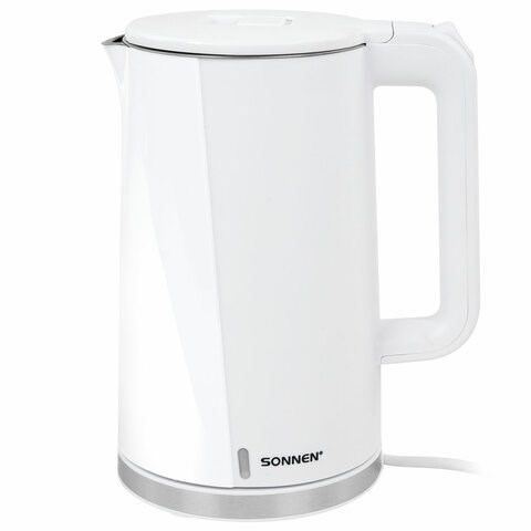 Чайник электрический с двойными стенками SONNEN KT-8718W, 1,7 л, 2200 Вт, белый, 454685 454685