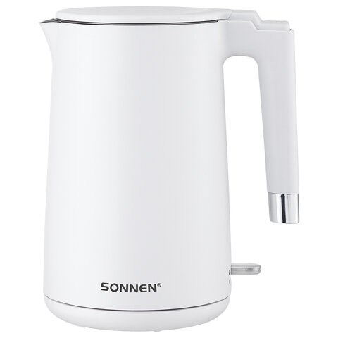 Чайник электрический с двойными стенками SONNEN KT-8719W, 1,5 л, 2200 Вт, белый, 454691 454691