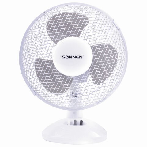 Вентилятор настольный SONNEN FT23-B6, d=23 см, 25 Вт, на подставке, 2 скоростных режима, белый/серый, 451038 451038