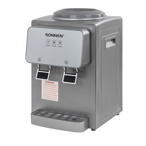 Кулер для воды SONNEN TSE-02GP, настольный, НАГРЕВ/ОХЛАЖДЕНИЕ ЭЛЕКТРОННОЕ, 2 крана, серебристый, 455745 455745