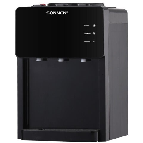 Кулер для воды SONNEN TSE-03BP, настольный, НАГРЕВ/ОХЛАЖДЕНИЕ ЭЛЕКТРОННОЕ, 3 крана, антрацит, 455752 455752