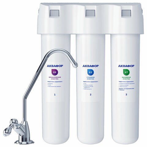 Фильтр для воды АКВАФОР "Кристалл А", для холодной воды, 3 ступени очистки, ресурс 6000 л, кран в комплекте, 205966 609289