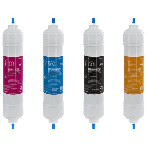Фильтры для пурифайеров 14 дюймов, ресурс до 12 000 л, КОМПЛЕКТ 4 шт., ECOTRONIC, 11749 456876