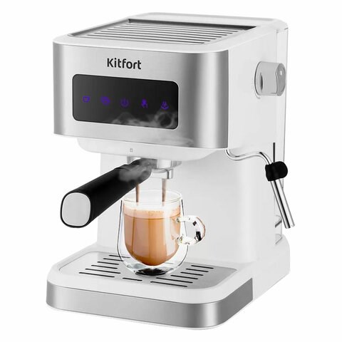 Кофеварка рожковая KITFORT КТ-7139, 1050 Вт, объем 1,5 л, 15 бар, ручной капучинатор, белая 456899