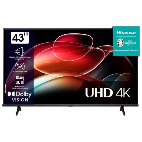 Телевизор HISENSE 43A6K, 43" (108 см), 3840 x 2160, 4K, 16:9, SmartTV, Wi-Fi, черный 456766