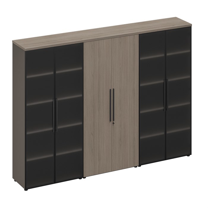 Шкаф комбинированный с высокими дверьми (стекло-одежда-стекло) 210247