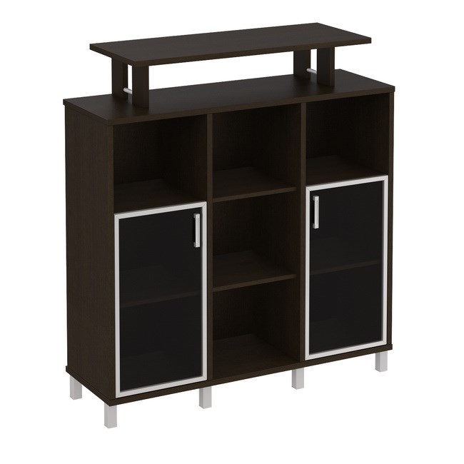 Стеллаж средний с надстройкой и стеклянными дверками 202584