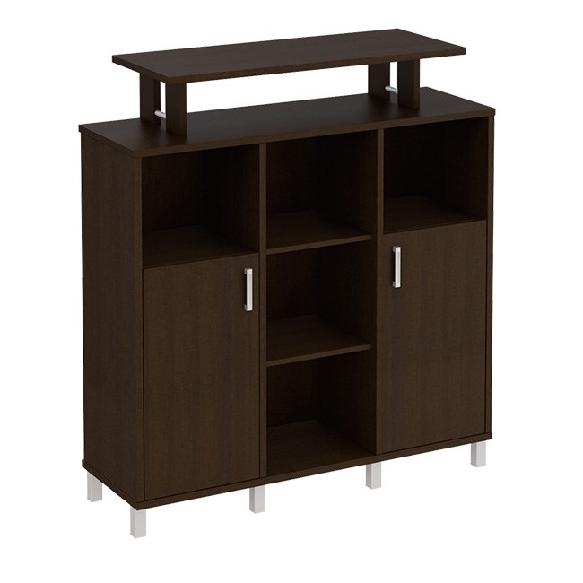 Стеллаж средний с надстройкой и деревянными дверками 202582