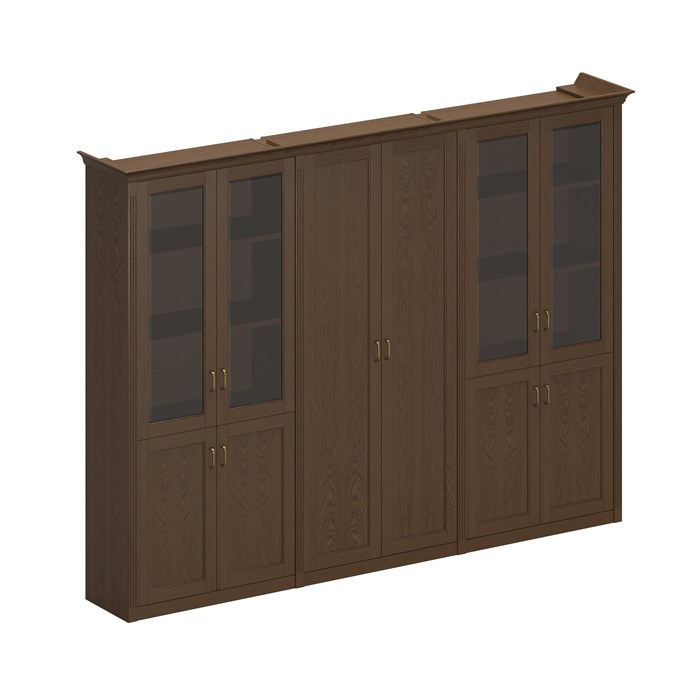 Шкаф комбинированный высокий (2 для документов со стеклянными дверями + 1 для одежды с дополнением) 210146