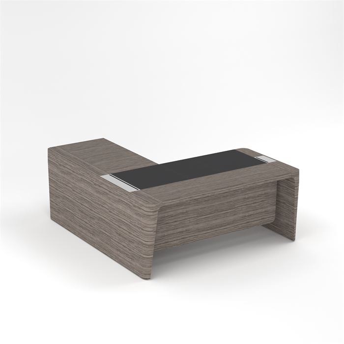 Стол для руководителя правый с кожаным бюваром, приставкой на малой тумбе и фронтальной панелью 210488