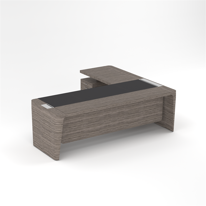 Стол для руководителя левый с кожаным бюваром, приставкой на малой тумбе и фронтальной панелью 210506